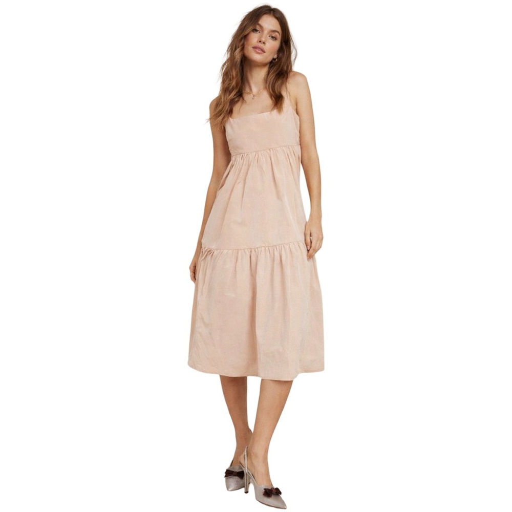 Aritzia Wilfred Satire Taffeta Dress Blush Pink Tiered Midi Babydoll